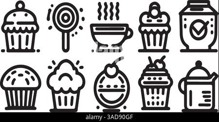 Bakery Stroke icon Collection – bearbeitbares Outline-Design mit Backwaren Stock Vektor