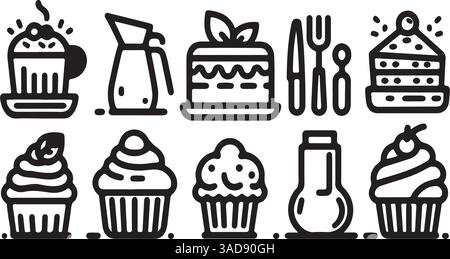 Bakery Stroke icon Collection – bearbeitbares Outline-Design mit Backwaren Stock Vektor