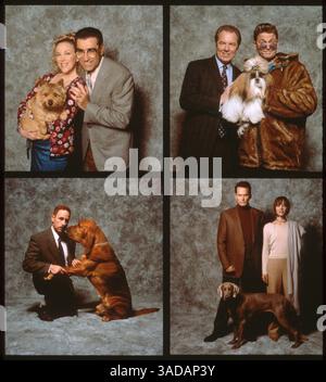 November 2000; Hollywood, Kalifornien, USA; Top, L bis R: Schauspieler CATHERINE O'HARA (Cookie Fleck) und EUGENE LEVY (Gary Fleck) mit Winky, MICHAEL MCKEAN (Stefan Vanderhoof) und JOHN MICHAEL HIGGINS (Scott Donlan) mit Miss Agnes. Bottom, LTO R: CHRISTOPHER GAST (Harlan Pepper) mit Hubert und MICHAEL HITCHCOCK (Hamilton Swan) und PARKER POSEY (Meg Swan) mit Beatrice in Castle Rock Entertainment's Best in Show. (Kreditbild: Auto Images/ZUMAPRESS.com) Stockfoto