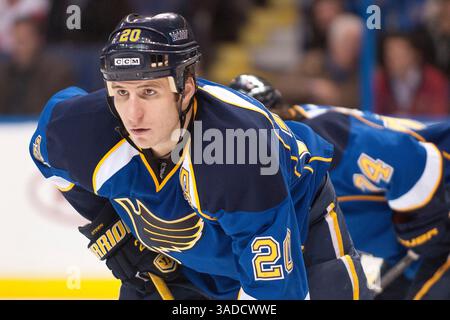 Alexander Steen (20) von den St. Louis Blues während des NHL Regular Season Spiels zwischen den Detroit Red Wings gegen die St. Louis Blues im Scott Trade Center in St. Louis MO. (Bild: © Danny Reise/Cal Sport Media/ZUMAPRESS.com) Stockfoto