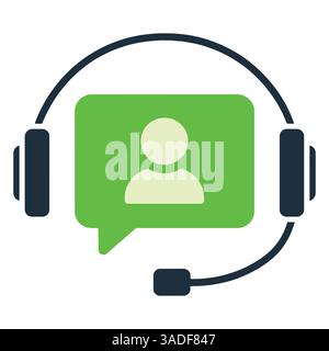 Symbol für den Kundensupport mit Kopfhörern, Mikrofon und Chat-Bubble. Symbol für Call Center, Hotline-Unterstützung und Benutzerberatung. Modernes flaches Design Stock Vektor