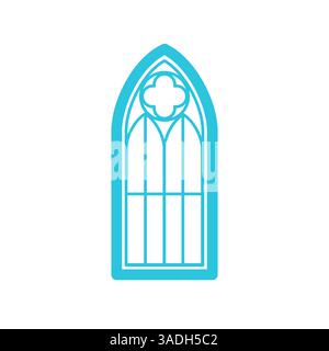 Mittelalterliches Fenstersymbol. Isoliert auf weiß. Blaue Symbolgruppe. Stock Vektor