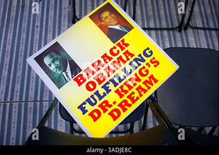 28. August 2008 - Denver, Colorado, USA - Ein Schild auf einem Stuhl im Invesco Field während der letzten Nacht der Demecratic National Convention 2008 in Denver (Bild: Michael Francis McElroy/ZUMAPRESS.com) Stockfoto