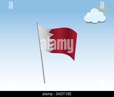 Vektorrealistische Darstellung von Bahrain-Flaggen. Die Flagge winkt im Wind gegen einen blauen Himmel Stock Vektor