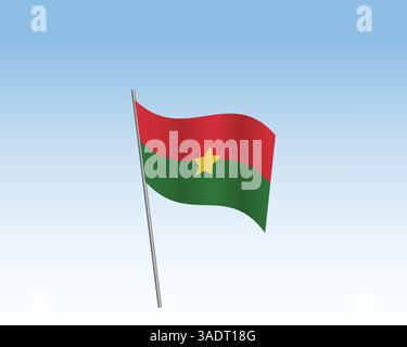 Vektorrealistische Illustration von Burkina Faso Flaggen. Die Flagge winkt im Wind gegen einen blauen Himmel Stock Vektor