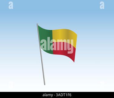Vektorrealistische Darstellung von Benin-Flaggen. Die Flagge winkt im Wind gegen einen blauen Himmel Stock Vektor