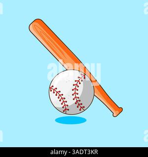 Baseball Fledermaus und Ball auf einem blauen Hintergrund Vektor Illustration Cartoon Design Stock Vektor