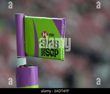 Singapur National Stadium, Singapur. April 2025. HSBC International Rugby Sevens Singapore Day 1; ein HSBC Singapore 7's Corner Flag Credit: Action Plus Sports/Alamy Live News Stockfoto