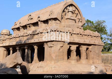 Blick auf Bhima Ratha in Mahabalipuram, Tamil Nadu, Indien. Stockfoto