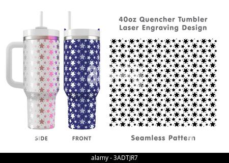 Nahtlose Lasergravur für 40-ml-Becher. Sternmuster, das gekachelt werden kann. Volle Becherfolie. Vektorabbildung. Stock Vektor