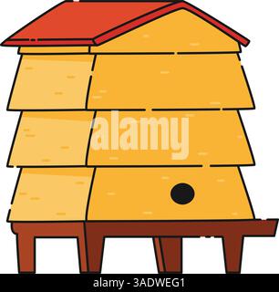 Holzhaus für Honigbienen Vektor-Illustration. Cartoon süßer Bienenkorb für einen Schwarm Honigbienen Stock Vektor