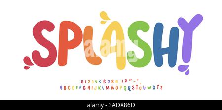 Farbenfrohe, spritzige Schriftart mit lustigem, fetten Buchstaben. Verspieltes Alphabet für Kinder Designs, Partythemen, Sommergrafiken und kreative Projekte. Vektortypsatz Stock Vektor