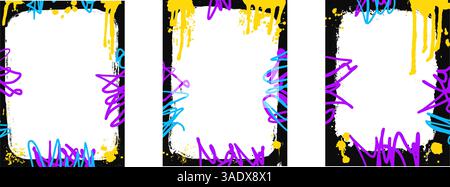 Set aus Hintergrundrahmen im urbanen Grunge-Stil. Graffiti-Vorlagen mit Airbrush-Linien-Spritzern. Dekorationen mit Tinte und Farbe. poste überlagern Stock Vektor