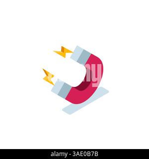 Isometrisches Magnetsymbol in Farbe auf weißem Hintergrund, Anziehungskraft oder seo Stock Vektor