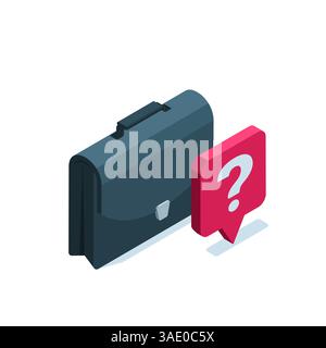 Aktenkoffer und Fragezeichen isometrisches Symbol in Farbe auf weißem Hintergrund, unbekannter Umfang der Arbeit oder des Themas Stock Vektor