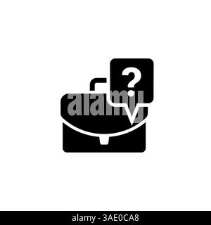 Aktenkoffer und Fragezeichen in Schwarz auf weißem Hintergrund, unbekannter Umfang der Arbeit oder des Themas Stock Vektor