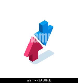 Isometrisches Symbol mit zwei gegenüberliegenden Pfeilen auf weißem Hintergrund, Finanzaustausch oder Laden und Entladen Stock Vektor