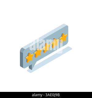 Symbol für isometrische Textblase mit farbigen Sternen auf weißem Hintergrund, Online-Bewertung Stock Vektor