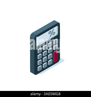 Isometrisches Taschenrechnersymbol in schwarzer Farbe isoliert auf weißem Hintergrund, Finanzanalysen und Buchhaltung Stock Vektor