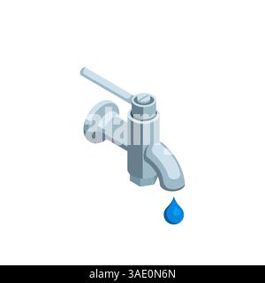 Isometrisches Wasserhahnsymbol in Farbe auf weißem Hintergrund, Wasserquelle Stock Vektor