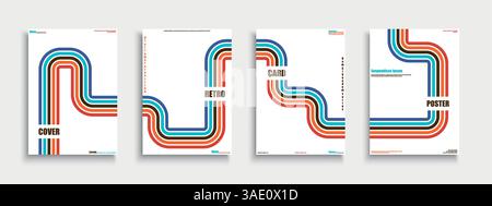Set aus modernen bunten Postern, Vorlagen, Plakaten, Broschüren, Bannern, Hintergründe, Flyer - Modedesign 80 - 90er Jahre Trendige gestreifte Businessbezüge Stock Vektor