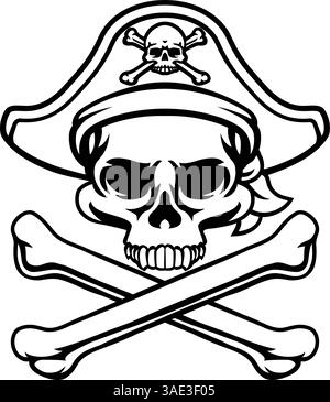Cartoon mit Piratenhut, Totenkopf und Kreuzknochen Stock Vektor