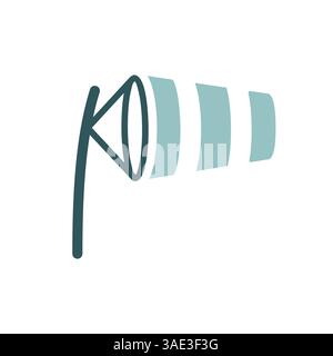 Windsocken durch Wind aufgeblasen auf dem Flughafen Landebahn Vektor-Symbol. Meteorologie Zeichen. Graph Symbol für Reisen, Tourismus und Wetter-Website und Apps, UI Stock Vektor
