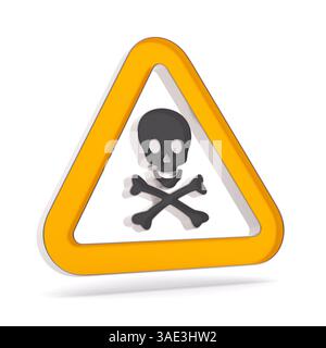 Schädel und gekreuzte Knochen in Dreieck auf weißem Hintergrund. Isolierte 3D-Darstellung Stockfoto