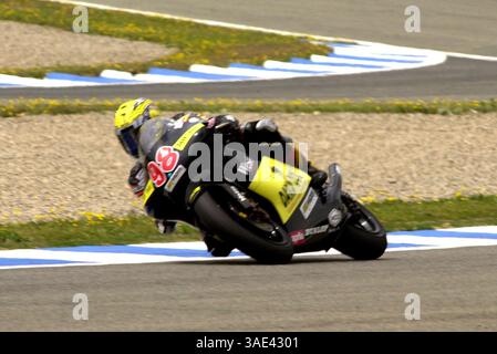 Mai 2001; Jerez, Spanien; nur nordamerikanische Verkäufe! Deutsche Fahrerin KATJIA POENSGEN, die einzige Frau, die beim Grand Prix der Jerez Motorcycle Rallye antrat. (Kreditbild: Remi Agency/ZUMAPRESS.com) Stockfoto