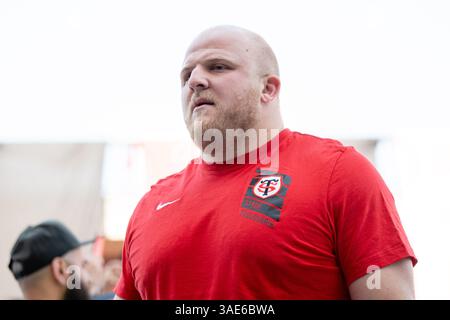 Toulouse, Frankreich. April 2025. Joel Merkler aus Toulouse während des Champions Cup, Achtelfinale des Rugby-union-Spiels zwischen Stade Toulousain und Sale Sharks am 6. April 2025 im Stadion in Toulouse, Frankreich - Foto Nathan Barange/DPPI Credit: DPPI Media/Alamy Live News Stockfoto