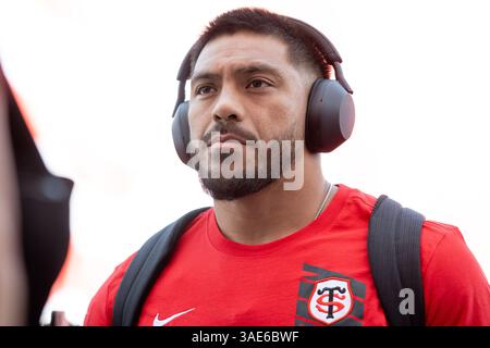 Toulouse, Frankreich. April 2025. Pita Ahki aus Toulouse während des Champions Cup, Achtelfinale des Rugby-union-Spiels zwischen Stade Toulousain und Sale Sharks am 6. April 2025 im Stadion in Toulouse, Frankreich - Foto Nathan Barange/DPPI Credit: DPPI Media/Alamy Live News Stockfoto