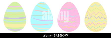 Set aus vier ostereiern in Pastellfarben mit Linien- und Zickzackverzierung Stock Vektor
