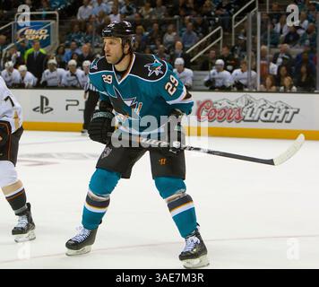 17. Oktober 2011: Haie-Stürmer Ryane Clowe im NHL-Hockeyspiel zwischen den Anaheim Ducks und den San Jose Sharks in der HP Arena in San Jose, CA. Anaheim besiegte San Jose mit 3:2. â© Damon Tarver/Cal Sport Media(Kreditbild: © Damon Tarver/Cal Sport Media/ZUMAPRESS.com) Stockfoto