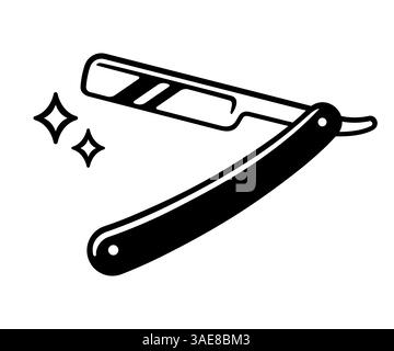 Rasiermesser schwarz-weiß, Vintage Rasierwerkzeug. Einfaches minimalistisches Design mit Barber-Logo. Vektor-Clipart-Illustration. Stock Vektor