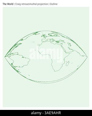 Weltkarte. Retroazimutale Projektion nach Craig. Umrissstil. Detaillierte Weltkarte für Infografiken, Schulungen, Berichte und Präsentationen. Stock Vektor