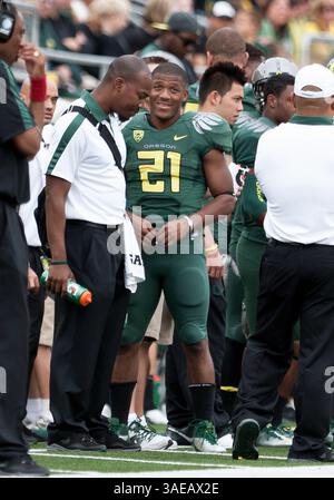 17. September 2011: LaMichael James am Rande des NCAA Football-Spiels zwischen den Oregon Ducks und Southern Missouri im Autzen Stadium, Eugene OR (Credit Image: © Larry C. Lawson/Cal Sport Media/ZUMAPRESS.com) Stockfoto
