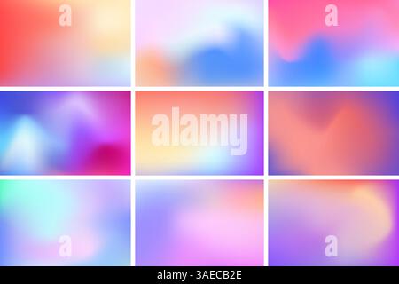 Abstrakte mehrfarbige, unscharfe Vektorhintergründe. Verschwommene Hintergründe mit Verlaufsgittern. Mehrfarbige Tapeten oder Poster Stock Vektor