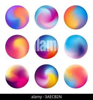 Mehrfarbige unscharfe Vektorkreise. Verschwommene Kugeln mit Verlaufsnetzen. Lebendige, farbenfrohe Kreise mit Vektorkollektion mit verschwommenen Verläufen Stock Vektor