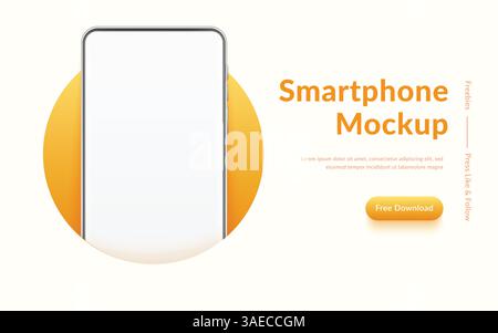 Realistisches Smartphone-Modell. 3D-Mobiltelefon mit leerem weißem Bildschirm in farbenfrohem Loch. Modernes Mobiltelefon-Konzept. Abbildung des 3D-Bildschirms des Geräts Stock Vektor
