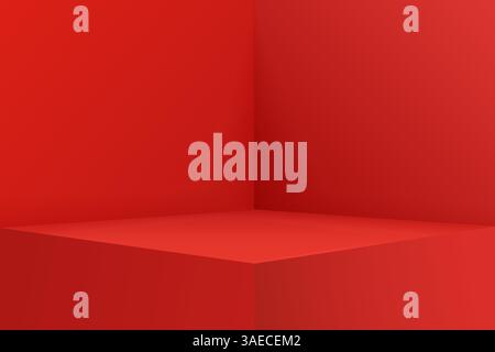 Leeres rotes Eckpodest. Konzept der Preisverleihung. Plattform für Geometrieformen. Podeste für Banner, Werbung und Produktpräsentation Stock Vektor
