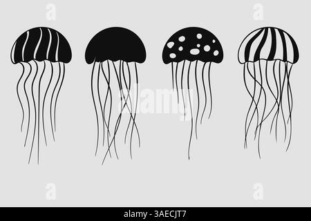 Quallen-Silhouetten-Kollektion. Vektorabbildung Stock Vektor