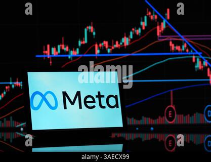 Bayern, Deutschland - 6. April 2025: In dieser Abbildung wird das Logo von Meta Platforms, Inc. Auf einem Monitor angezeigt. Diese Firma ist eine der ersten Stockfoto