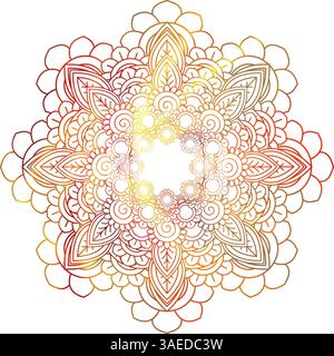 Lebendiges, rotes ethnisches Mandala mit Blumenmotiven Stockfoto