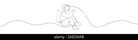 Einzeiliger Vektor-Hintergrund des Kosmonauten-Symbols. Space-Symbol. Fortlaufende Umrisse eines Mannes in einem Raumanzug. Stock Vektor
