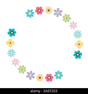 Runder Rahmen mit Frühlingsblumen. Handgezeichnete Vektorgrafik. Stock Vektor