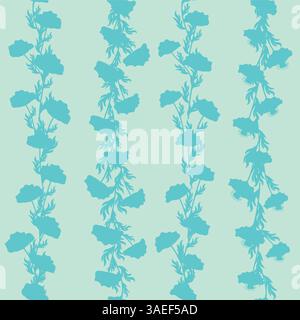 Zweifarbige Kontur nahtloses Muster mit Mohnblumen und Blättern. Abstraktes Blumenmuster im Frühling, Sommerpastellmuster Stock Vektor