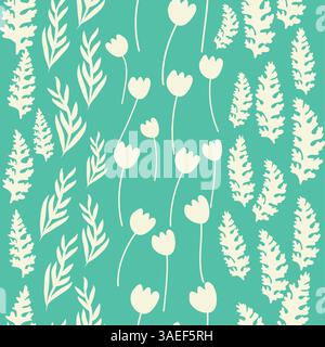 Zweifarbige Kontur nahtloses Muster mit Blumen und Blättern. Abstraktes Blumenmuster im Frühling, Sommerpastellmuster Stock Vektor