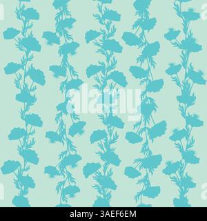 Zweifarbige Kontur nahtloses Muster mit Mohnblumen und Blättern. Abstraktes Blumenmuster im Frühling, Sommerpastellmuster Stock Vektor