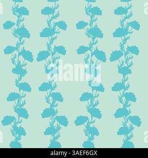 Zweifarbige Kontur nahtloses Muster mit Mohnblumen und Blättern. Abstraktes Blumenmuster im Frühling, Sommerpastellmuster Stock Vektor