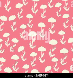 Zweifarbige Kontur nahtloses Muster mit Mohnblumen und Blättern. Abstraktes Blumenmuster im Frühling, Sommerpastellmuster Stock Vektor